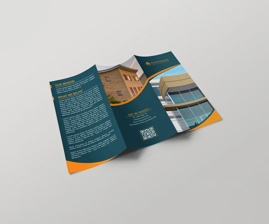 A trifold brochure being professionally printed with precise folds and vibrant colors.
