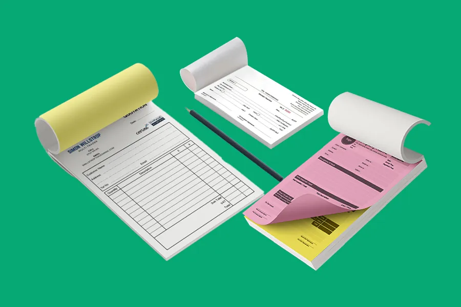 A collection of comprehensive receipt voucher formats displayed on a wooden desk, featuring various designs and layouts, with office supplies in the background.