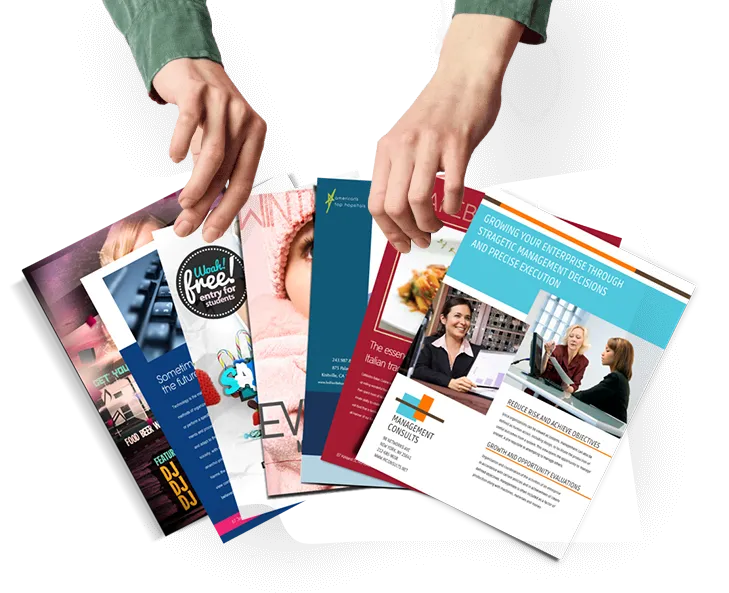 Vibrant, professionally printed flyers in Ajman showcasing diverse design options.